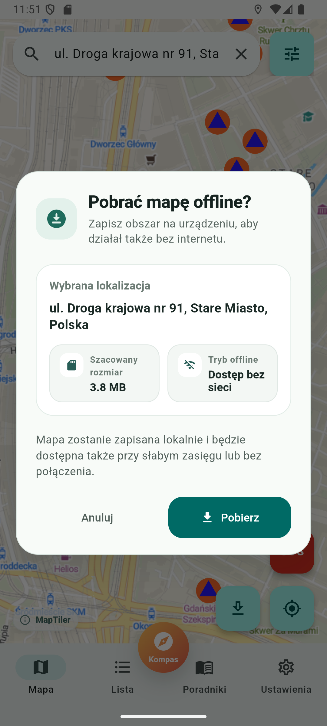 Mapa schronów offline w aplikacji Gdzie Schron
