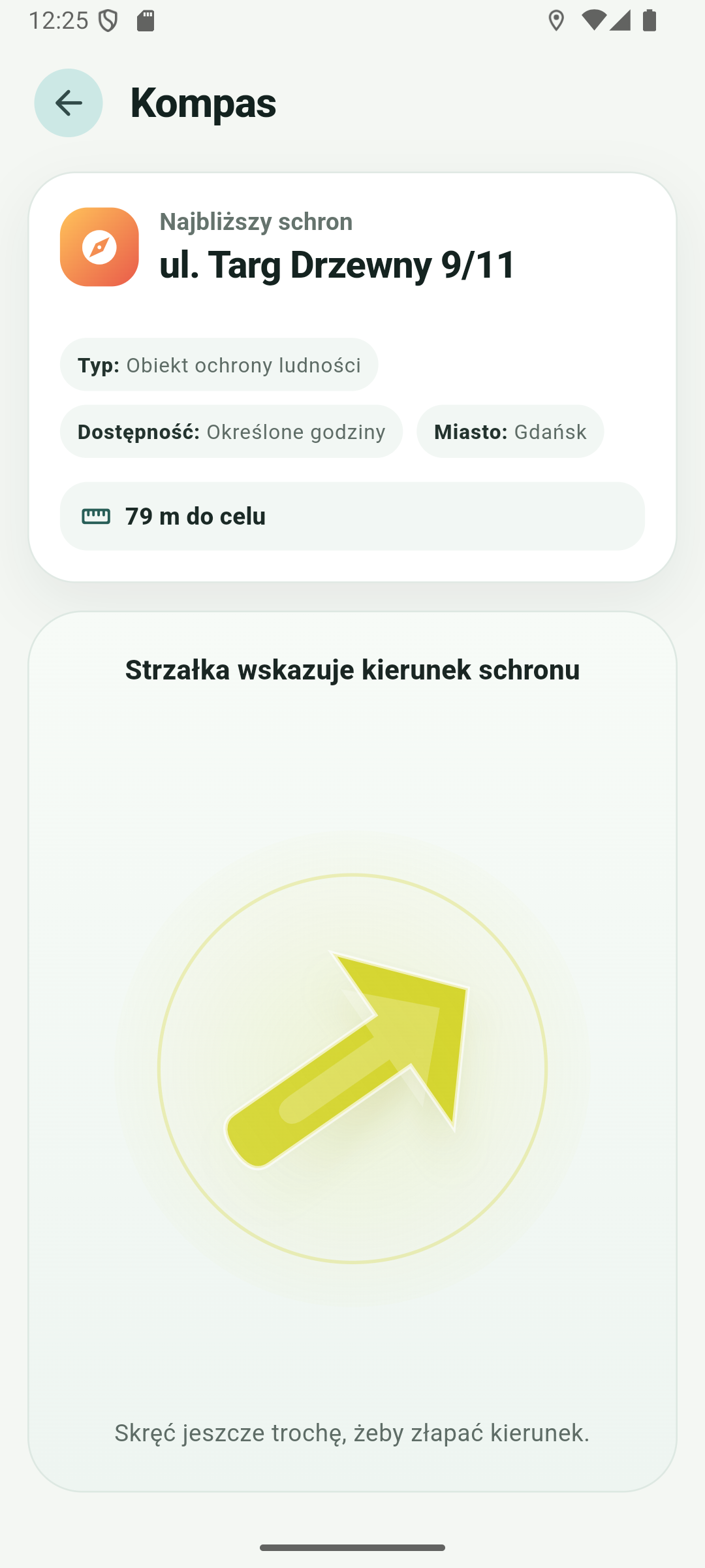 Szczegóły schronu i informacje o miejscu schronienia w aplikacji Gdzie Schron